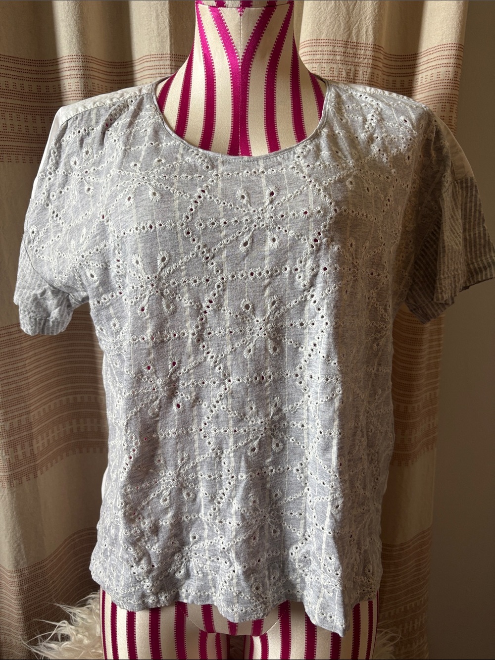 J. Crew White Eyelet Front Short Sleeve Tee